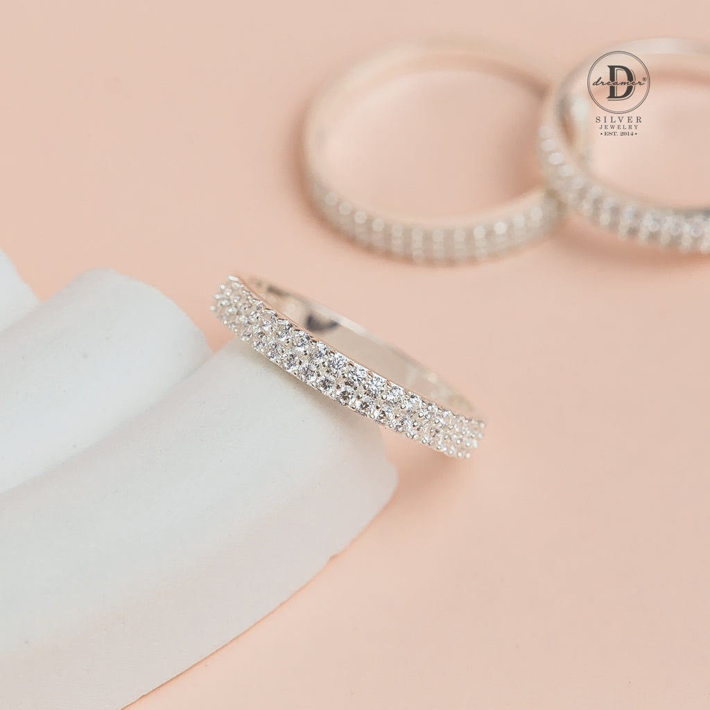 Nhẫn Nữ Đính 2 Hàng Đá CZ Lấp Lánh - Nhẫn Bạc 925 - Sterling Silver Cubic Zirconia CZ Double Eternity Band Ring - 1301NH