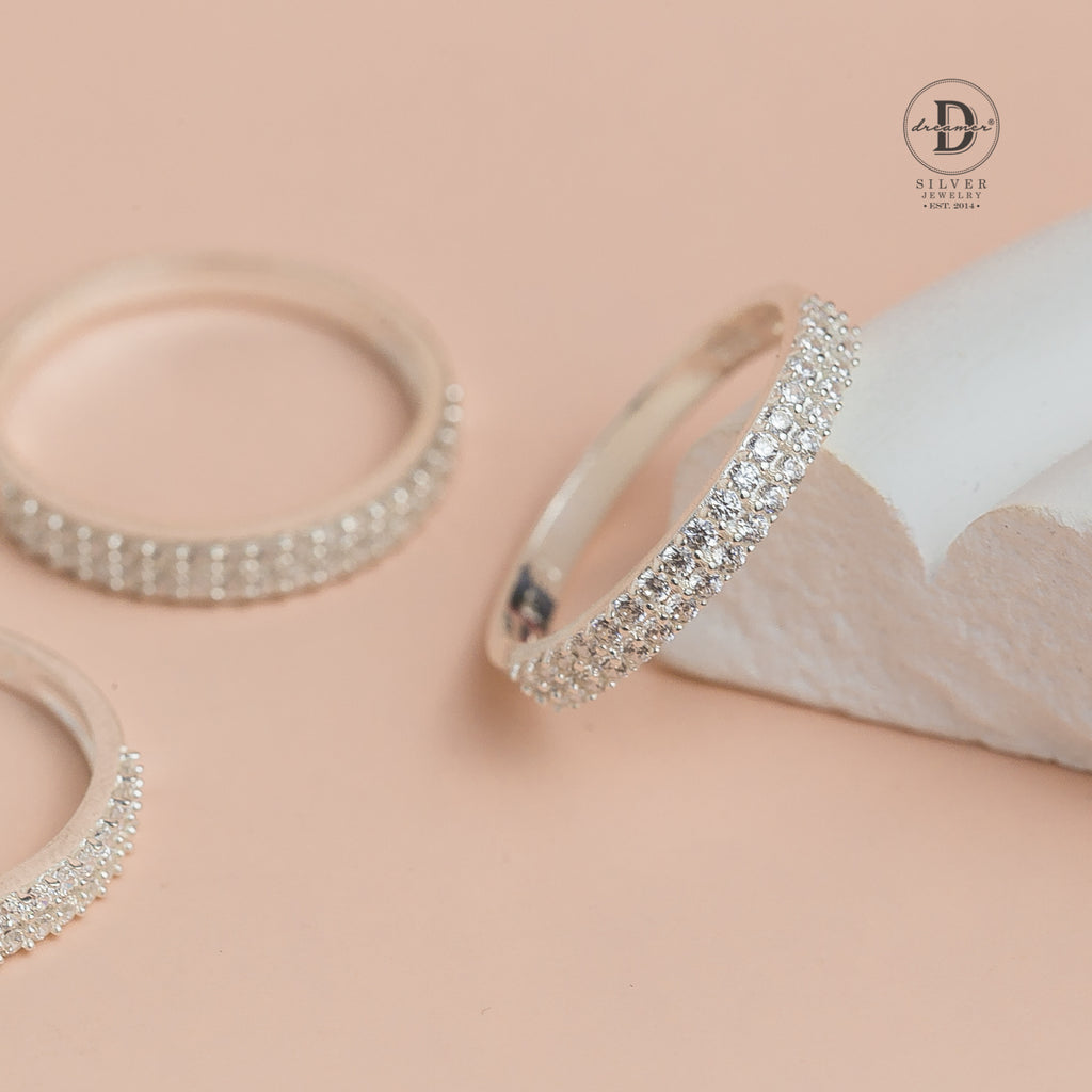 Nhẫn Nữ Đính 2 Hàng Đá CZ Lấp Lánh - Nhẫn Bạc 925 - Sterling Silver Cubic Zirconia CZ Double Eternity Band Ring - 1301NH