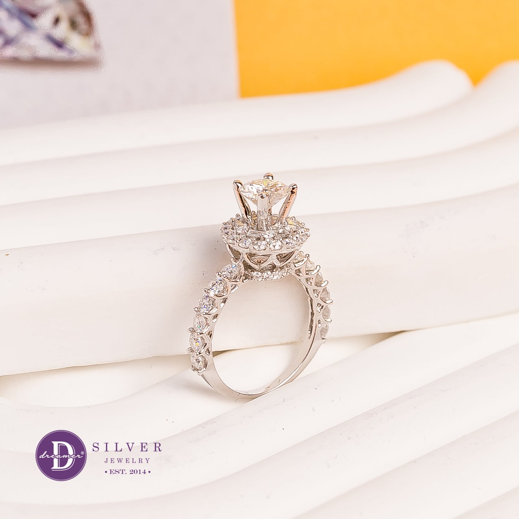 Nhẫn Bạc 950 Đá Moissanite 6.3li Kiểu Halo Baguette - Halo Moissanite Diamond Silver Ring