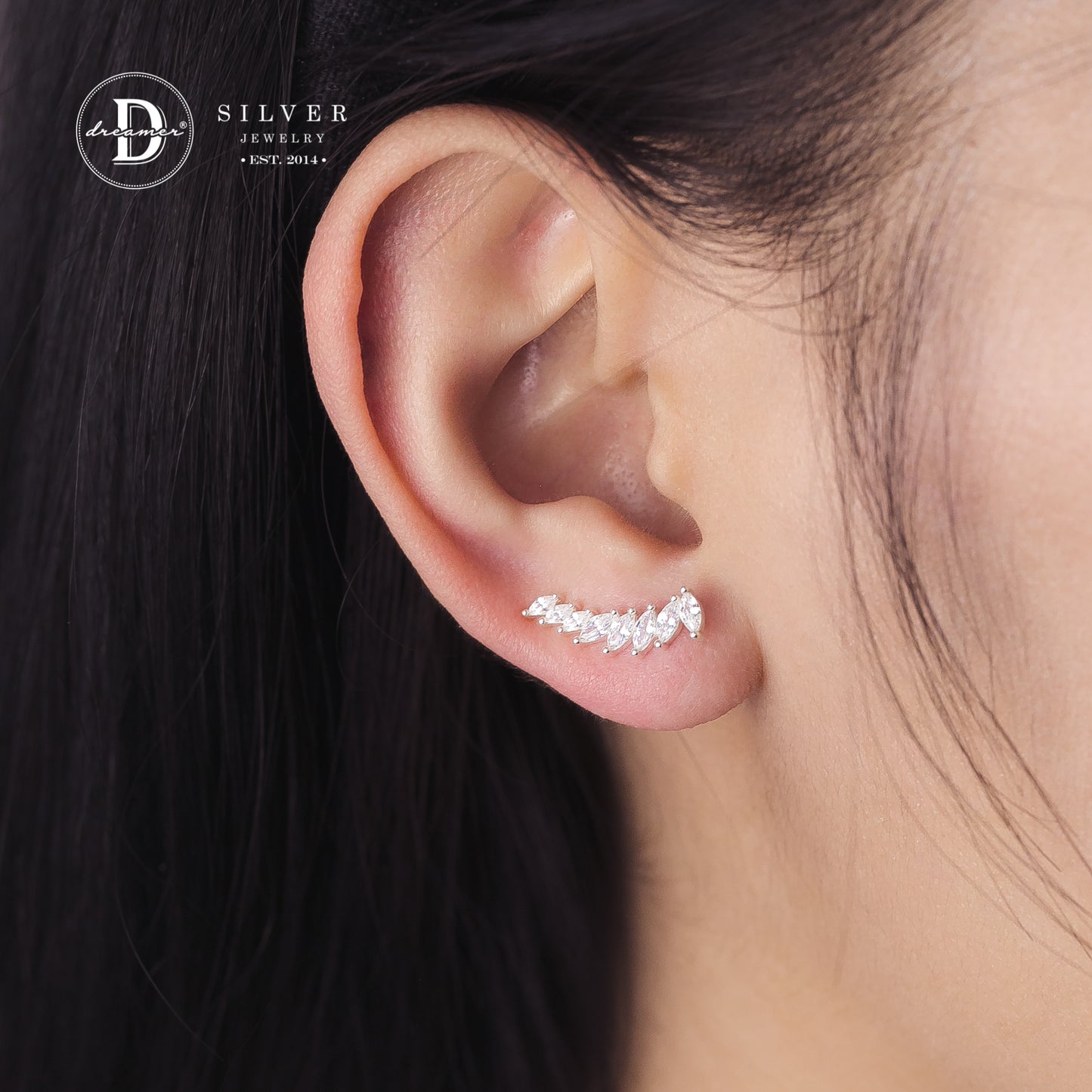 Bông Tai Xước Đá Giọt Nước Cong - Teardrop Curve Earclimbers Earrings