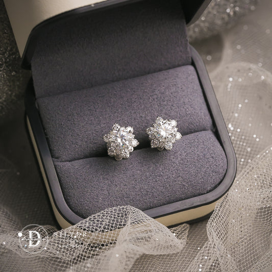 Bông Tai Bạc 950 Hoa Tuyết - Đá Moissanite Viên Chủ 5.4li - Snowflake Moissanite Premium Silver Earrings