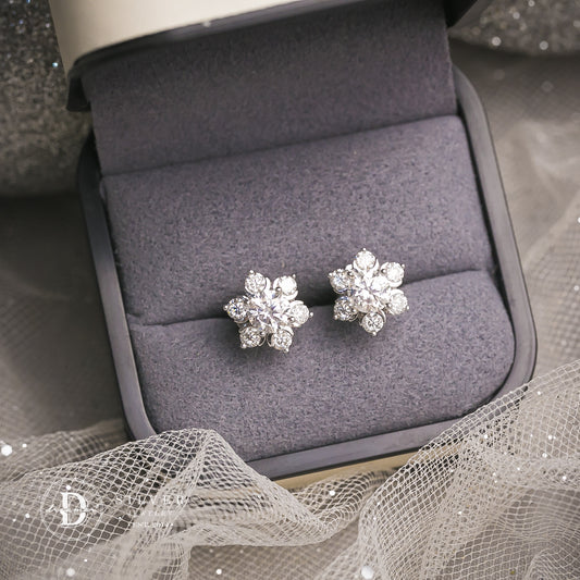 Bông Tai Bạc 950 Hoa Tuyết - Đá Moissanite Viên Chủ 5li - Snowflake Moissanite Premium Silver Earrings