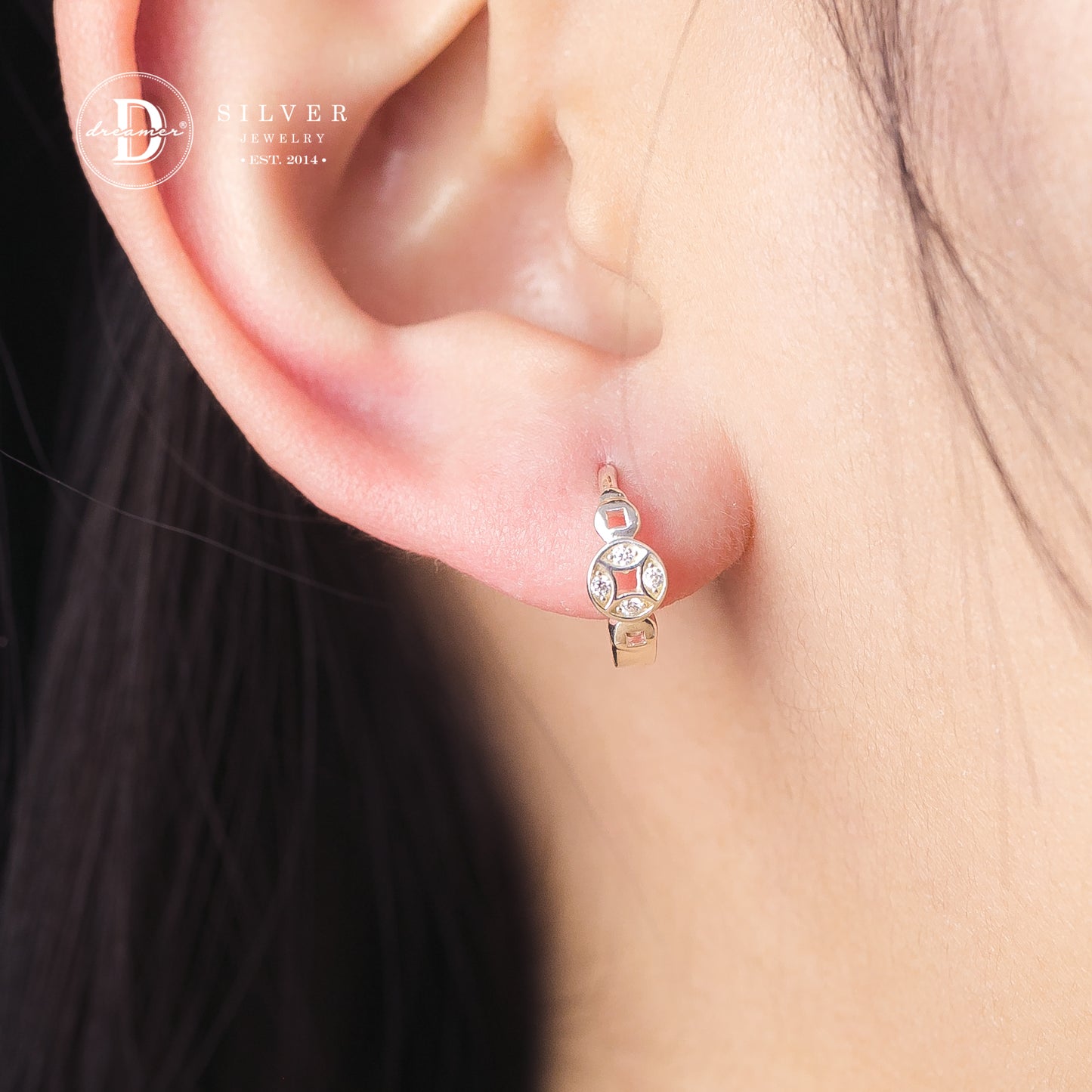 Bông Tai Khoen Tròn 3 Đồng Tiền - Lucky Coins Silver Earrings Hoops