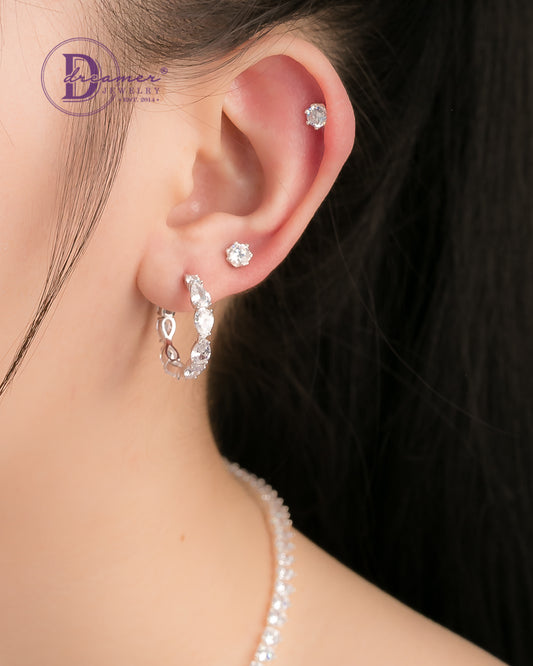 Bông Tai Khoen Premium Line Đá Giọt Nước 23mm - Pear Stone Line Silver Hoops Earrings