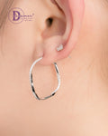 Bông Tai Khoen Premium Vuông Bản Đính Đá Xoắn Khoen Bấm 29mm - Twist Stone Line Square Silver Hoops Earrings