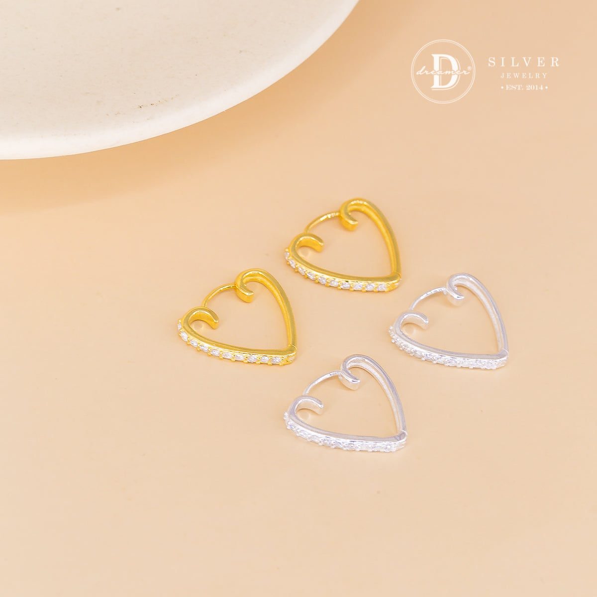 Bông Tai Khoen Trái Tim Đính Đá - Heart Hoops Sterling Silver 3052BTK