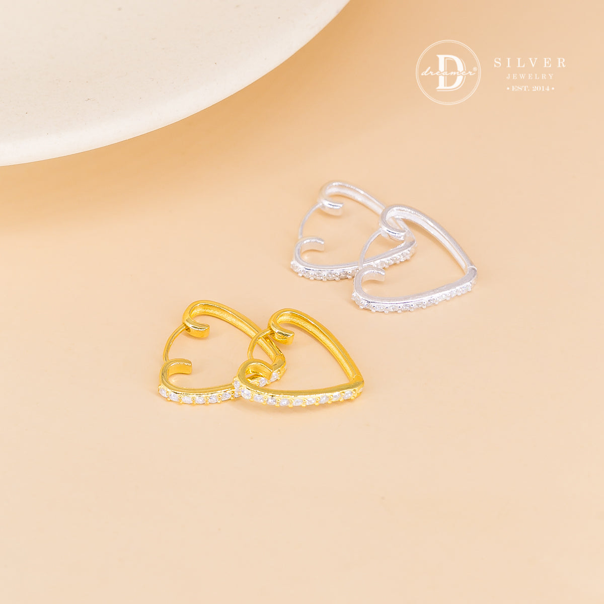 Bông Tai Khoen Trái Tim Đính Đá - Heart Hoops Sterling Silver 3052BTK