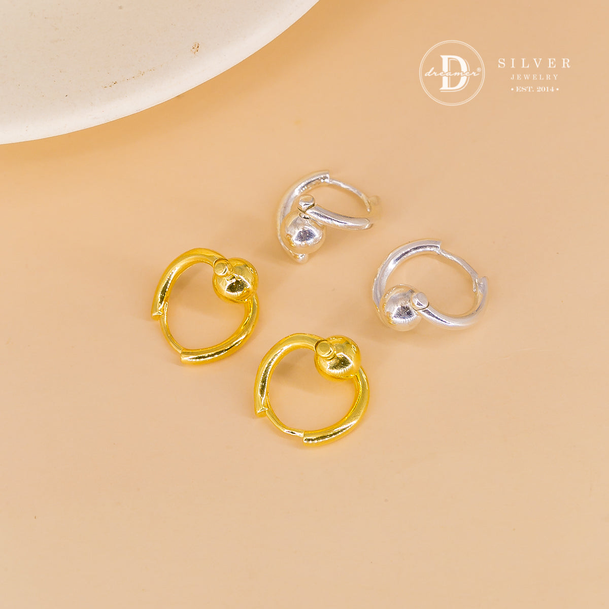 Bông Tai Khoen Unisex Cá Tính 1 Viên Bi Bạc - Spinning Silver Ball Unisex Thick Silver Hoops Earrings 3054BTK