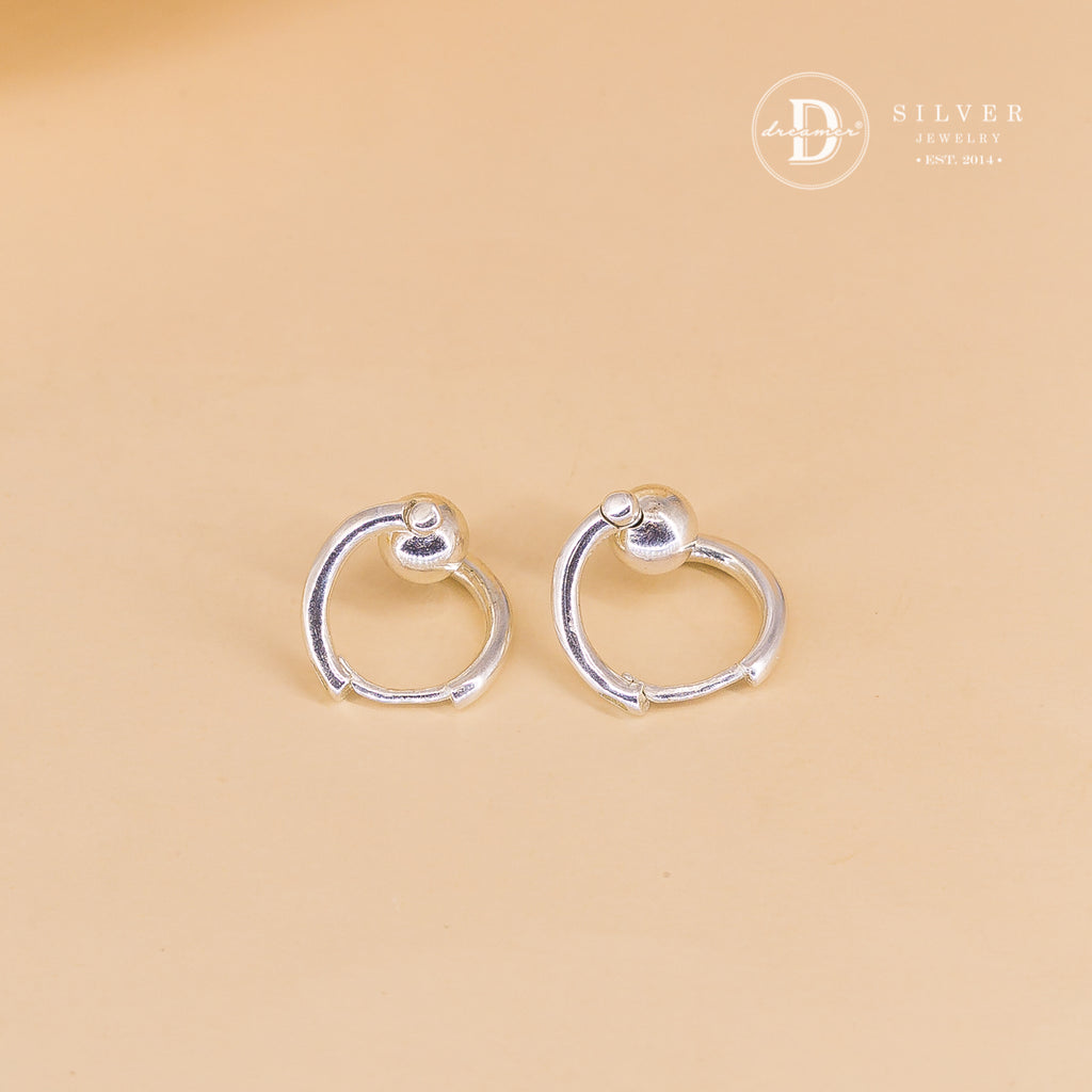 Bông Tai Khoen Unisex Cá Tính 1 Viên Bi Bạc - Spinning Silver Ball Unisex Thick Silver Hoops Earrings 3054BTK