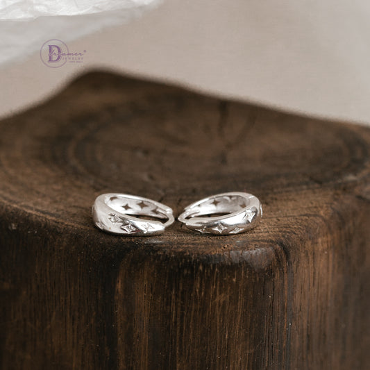 Bông Tai Khoen Bản Đính Ngôi Sao Bạc 925 - Hoops Sterling Silver BT094