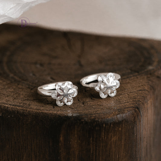 Bông Tai Khoen Bông Tuyết Đính Đá Bạc 925 - Snowflake Hoops Sterling Silver