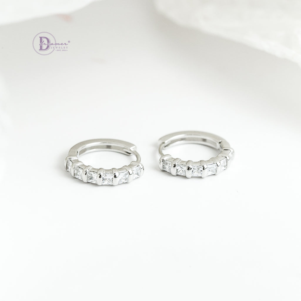 Bông Tai Khoen Tròn Đính 6 Viên Đá Bạc 925 Xi Vàng Trắng - Hoops Sterling Silver - DBT031