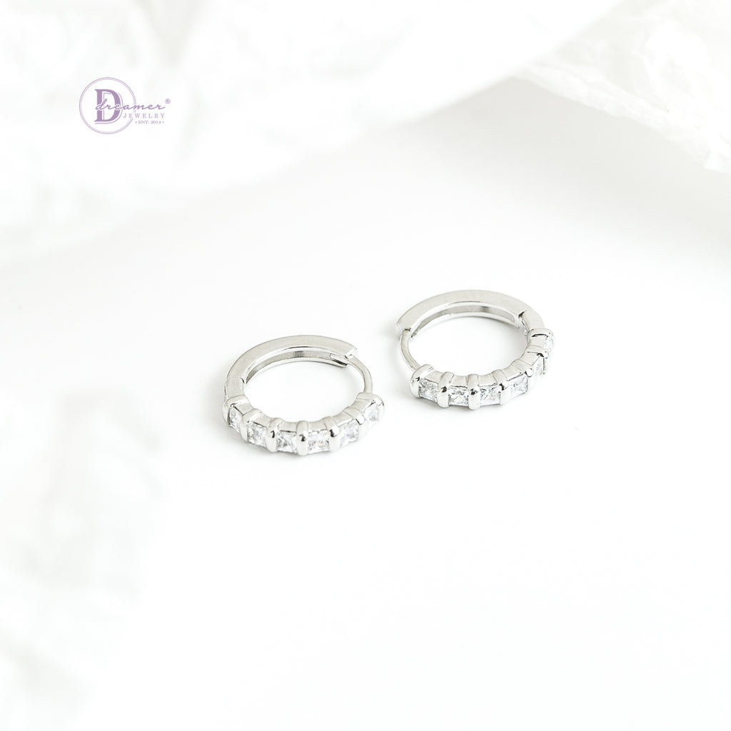 Bông Tai Khoen Tròn Đính 6 Viên Đá Bạc 925 Xi Vàng Trắng - Hoops Sterling Silver - DBT031