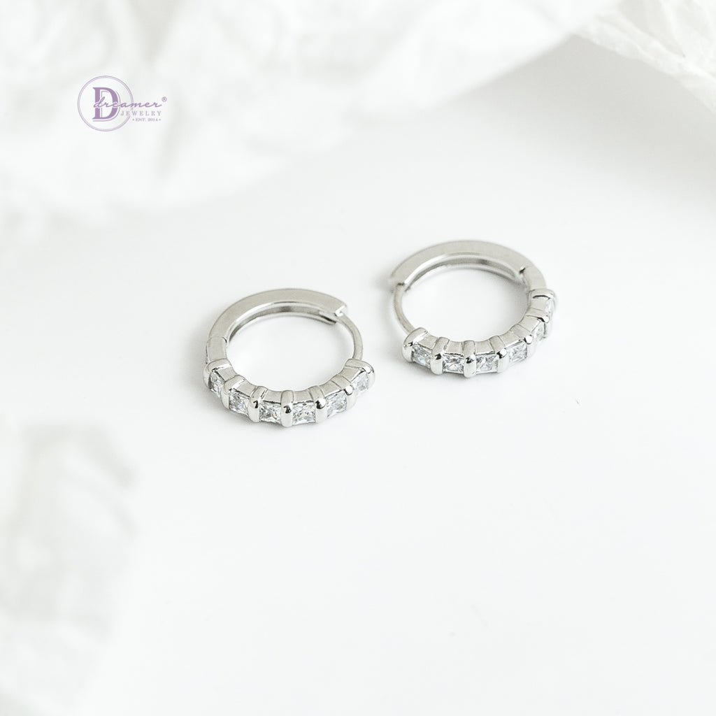 Bông Tai Khoen Tròn Đính 6 Viên Đá Bạc 925 Xi Vàng Trắng - Hoops Sterling Silver - DBT031