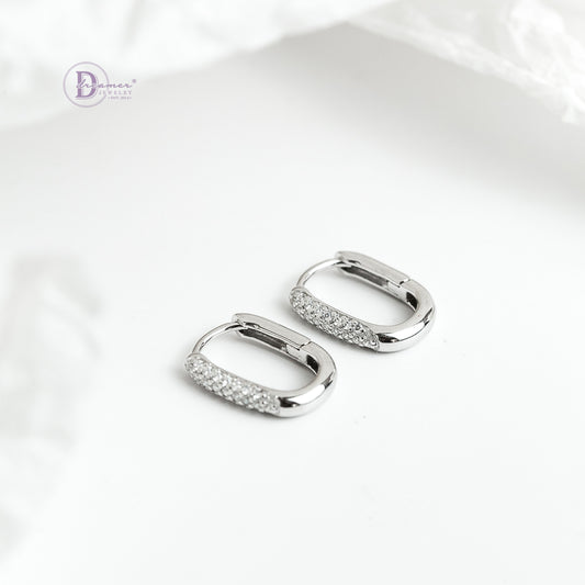 Bông Tai Khoen Oval Đính Đá Bạc 925 Xi Vàng Trắng - Oval Hoops Sterling Silver DBT003