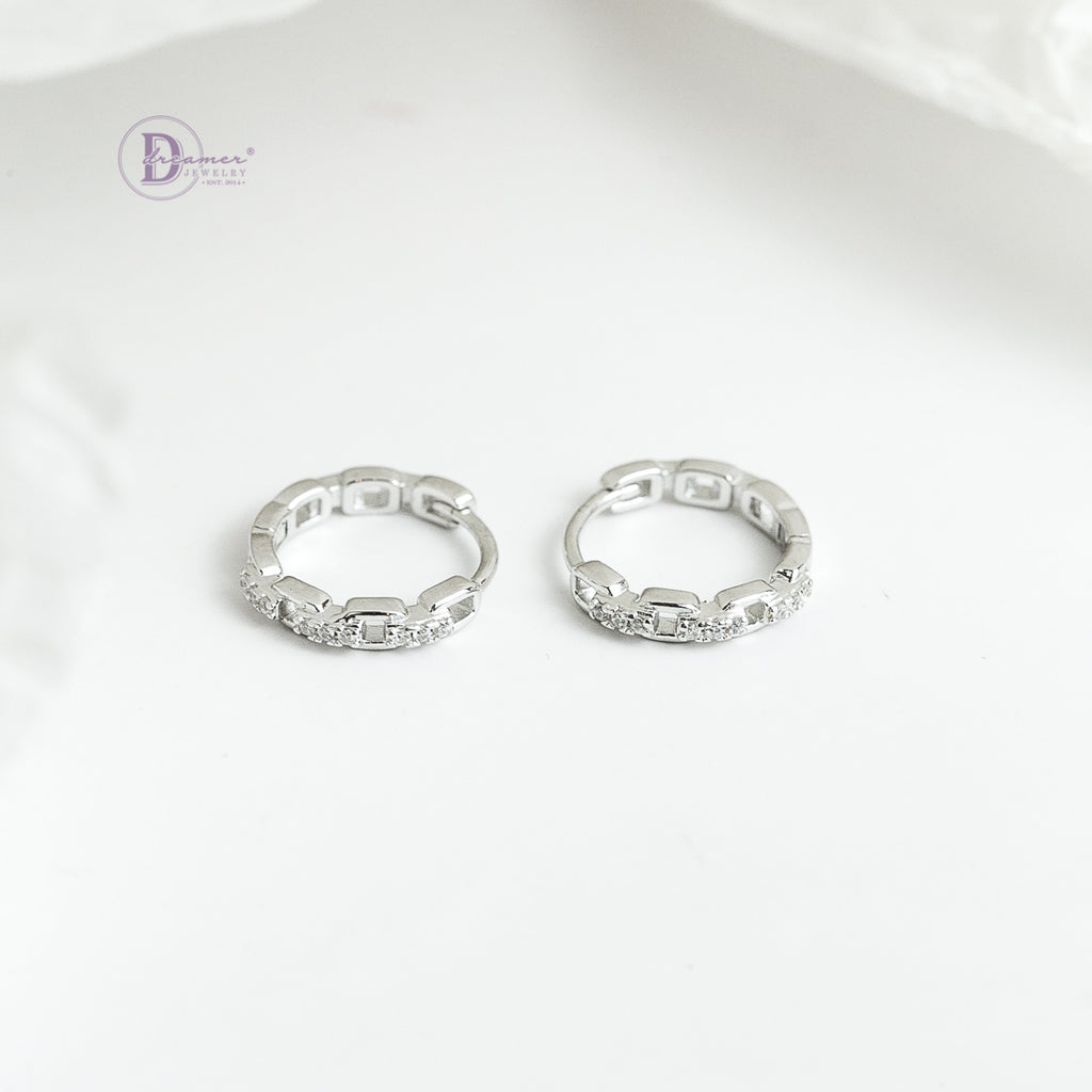 Bông Tai Khoen Xích Đính Đá Bạc 925 Xi Vàng Trắng - Hoops Sterling Silver DBT008