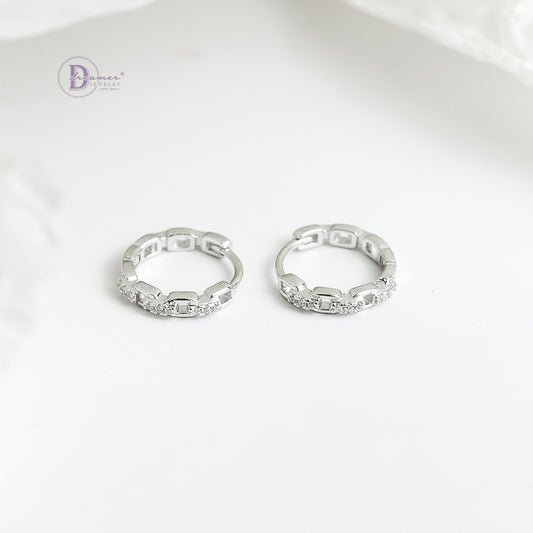 Bông Tai Khoen Xích Đính Đá Bạc 925 Xi Vàng Trắng - Hoops Sterling Silver DBT008