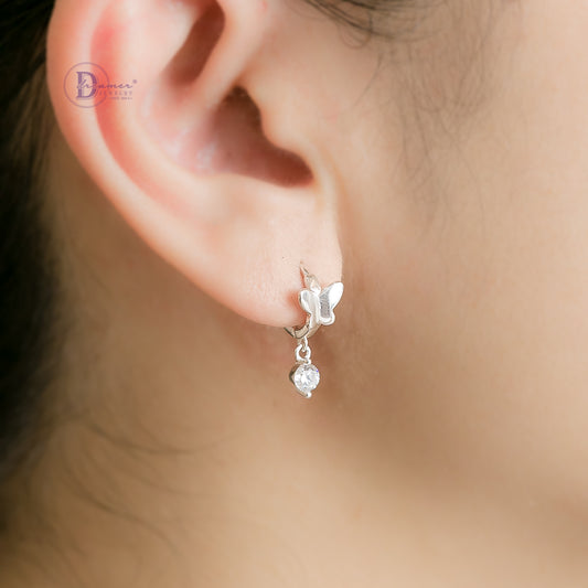 Bông Tai Khoen Bướm & 1 Viên Đá Tòn Ten - Butterfly Hoops Sterling Silver BT082