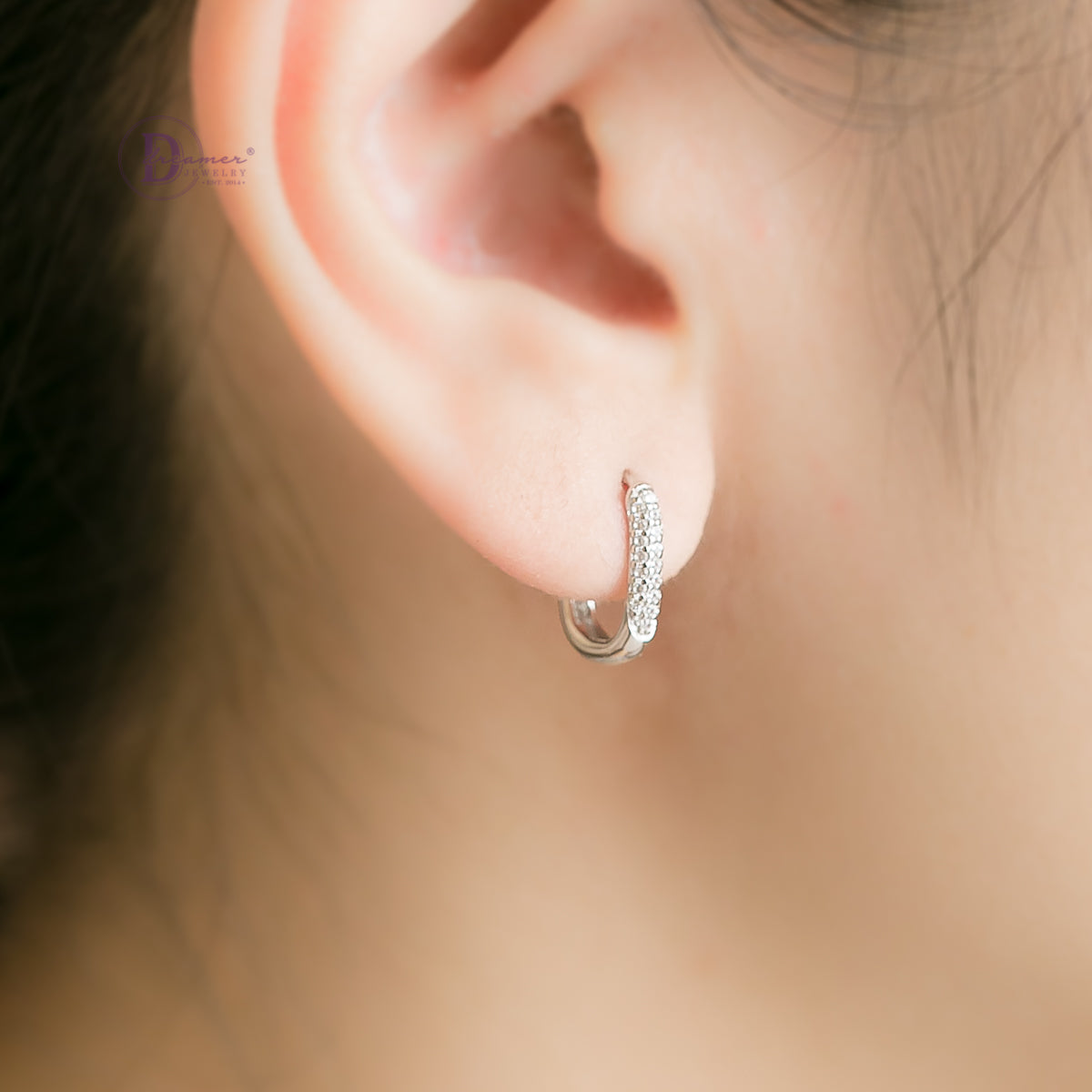 Bông Tai Khoen Oval Đính Đá Bạc 925 Xi Vàng Trắng - Oval Hoops Sterling Silver DBT003