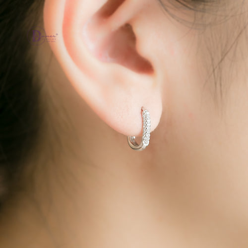 Bông Tai Khoen Oval Đính Đá Bạc 925 Xi Vàng Trắng - Oval Hoops Sterling Silver DBT003