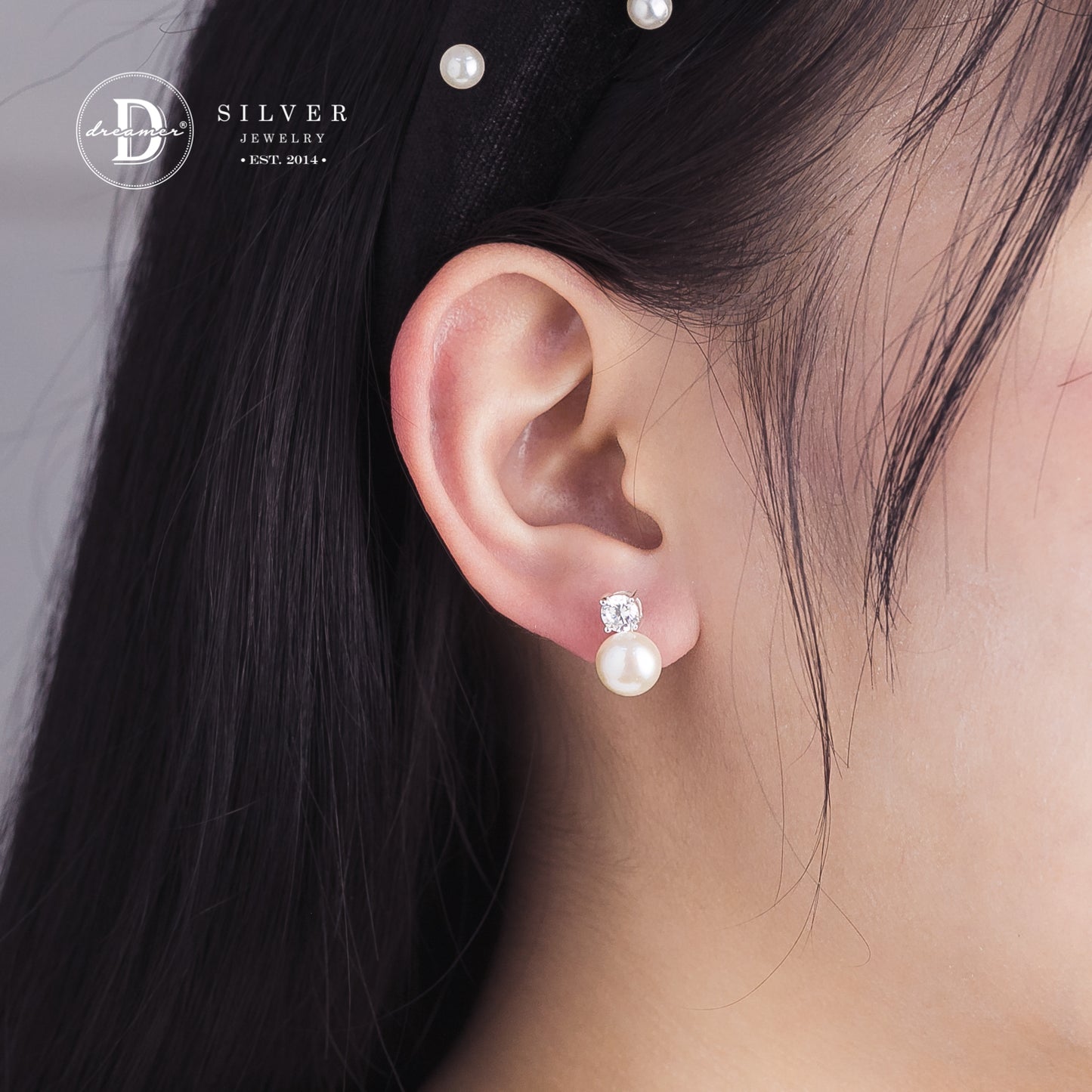 Bông Tai Ngọc Trai Nuôi & Vien Đá CZ 5li - Pearl Silver Earrings