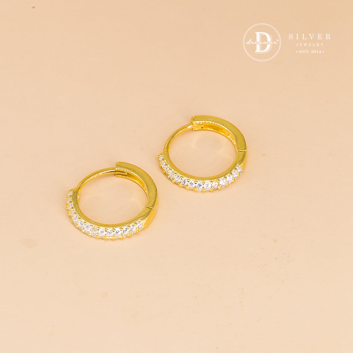 Bông Tai Khoen Bản Mo Đính Đá 1/2 - Line Stone Silver Hoops Earrings 3254BTK