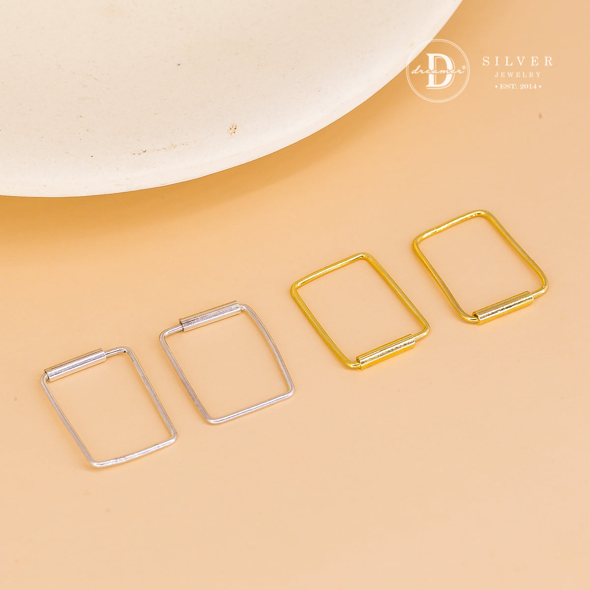 Bông Tai Khoen Khoen Basic Rectangle Silver Hoops Earrings 1708BTK