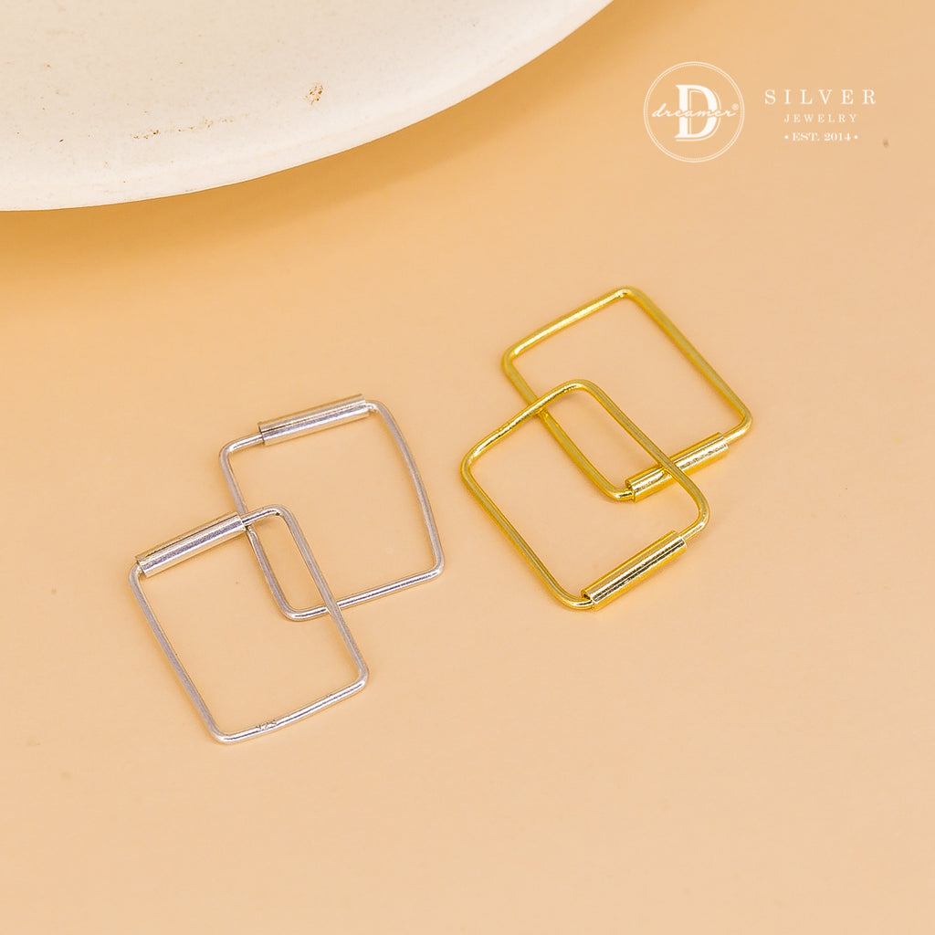 Bông Tai Khoen Khoen Basic Rectangle Silver Hoops Earrings 1708BTK