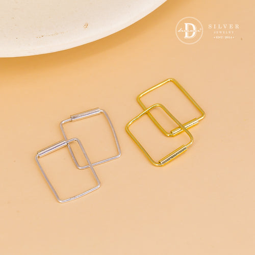 Bông Tai Khoen Khoen Basic Rectangle Silver Hoops Earrings 1708BTK