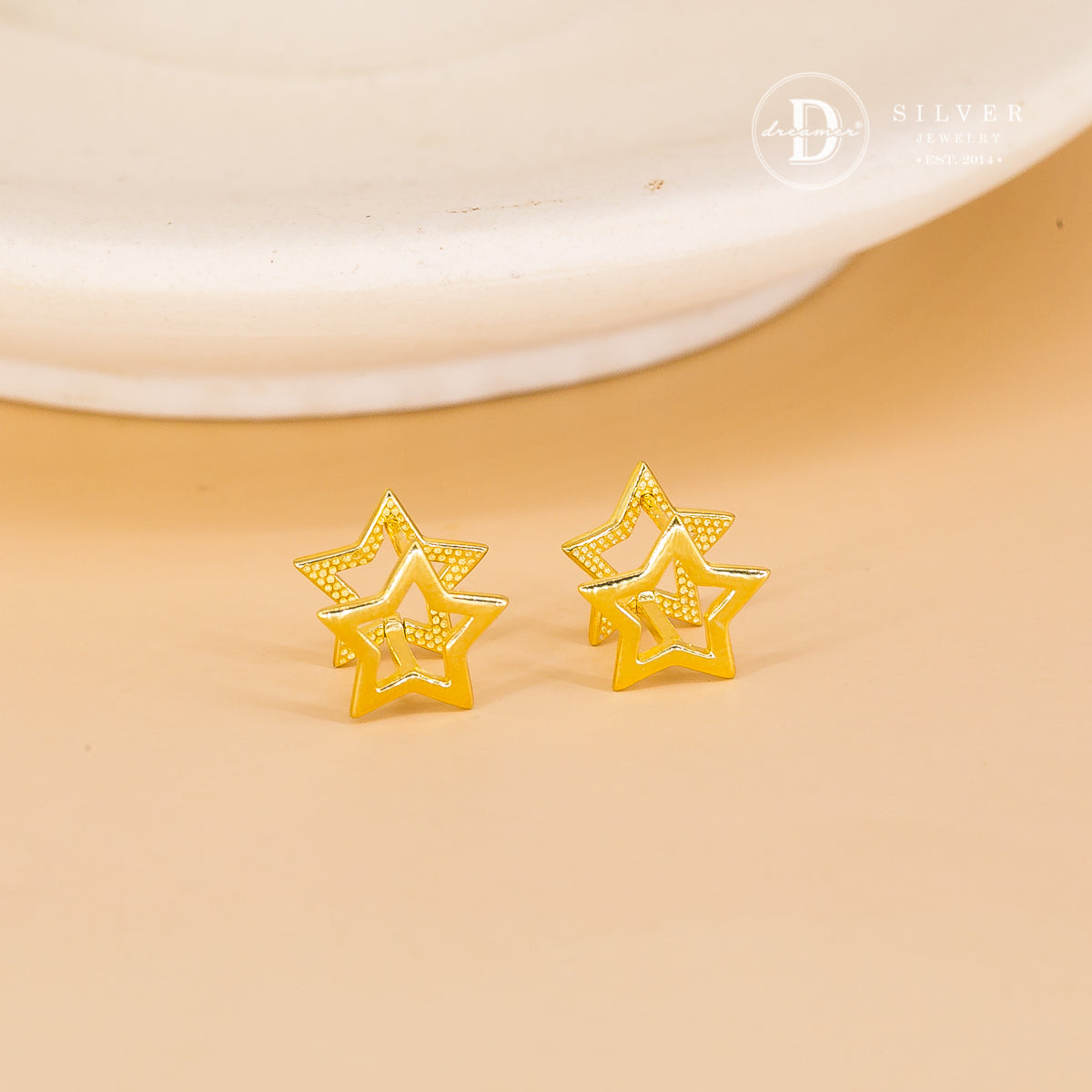 Bông Tai Khoen Ngôi Sao - Parallel Star Silver Hoops Earrings 1624BTK