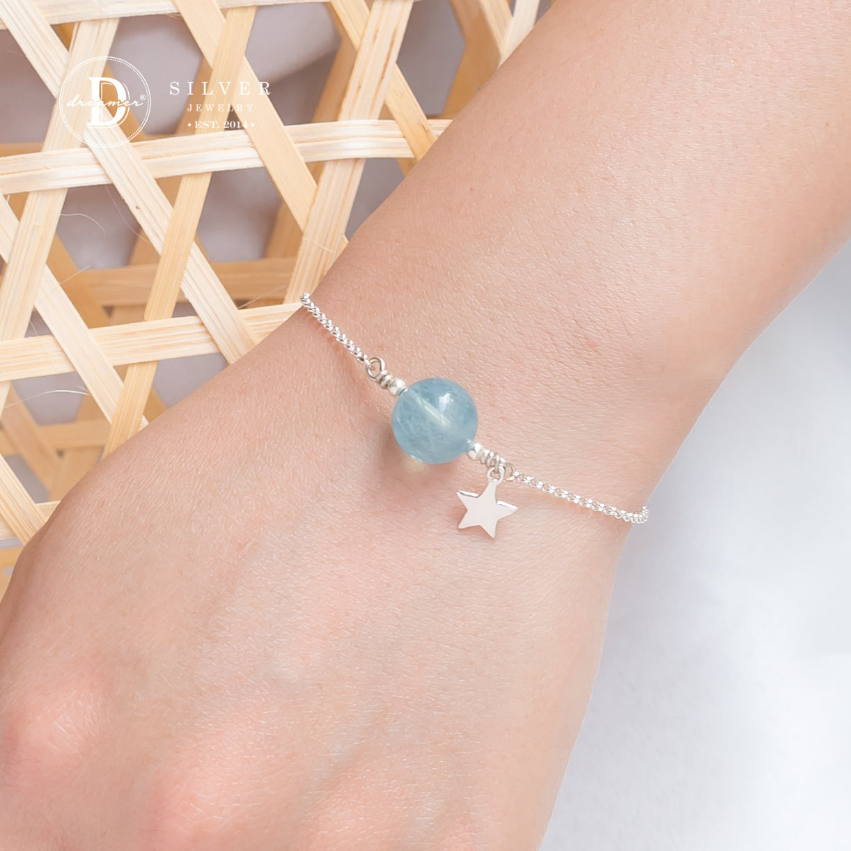 Lắc Tay Bạc 925 Đá Aquamarine Charm Ngôi Sao - Gemstone Sterling Silver Bracelet