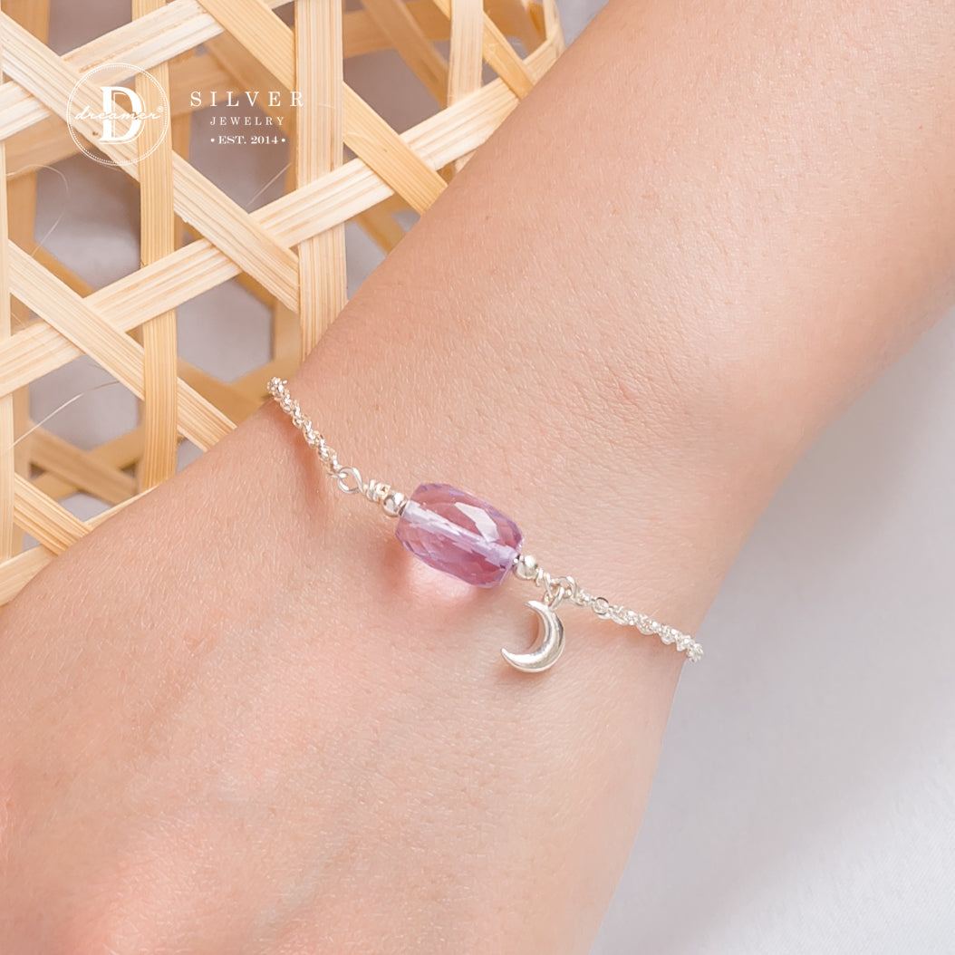 Lắc Tay Bạc 925 Đá Thạch Anh Tím & Charm Mặt Trăng - Amethyst Gemstone Sterling Silver Bracelet