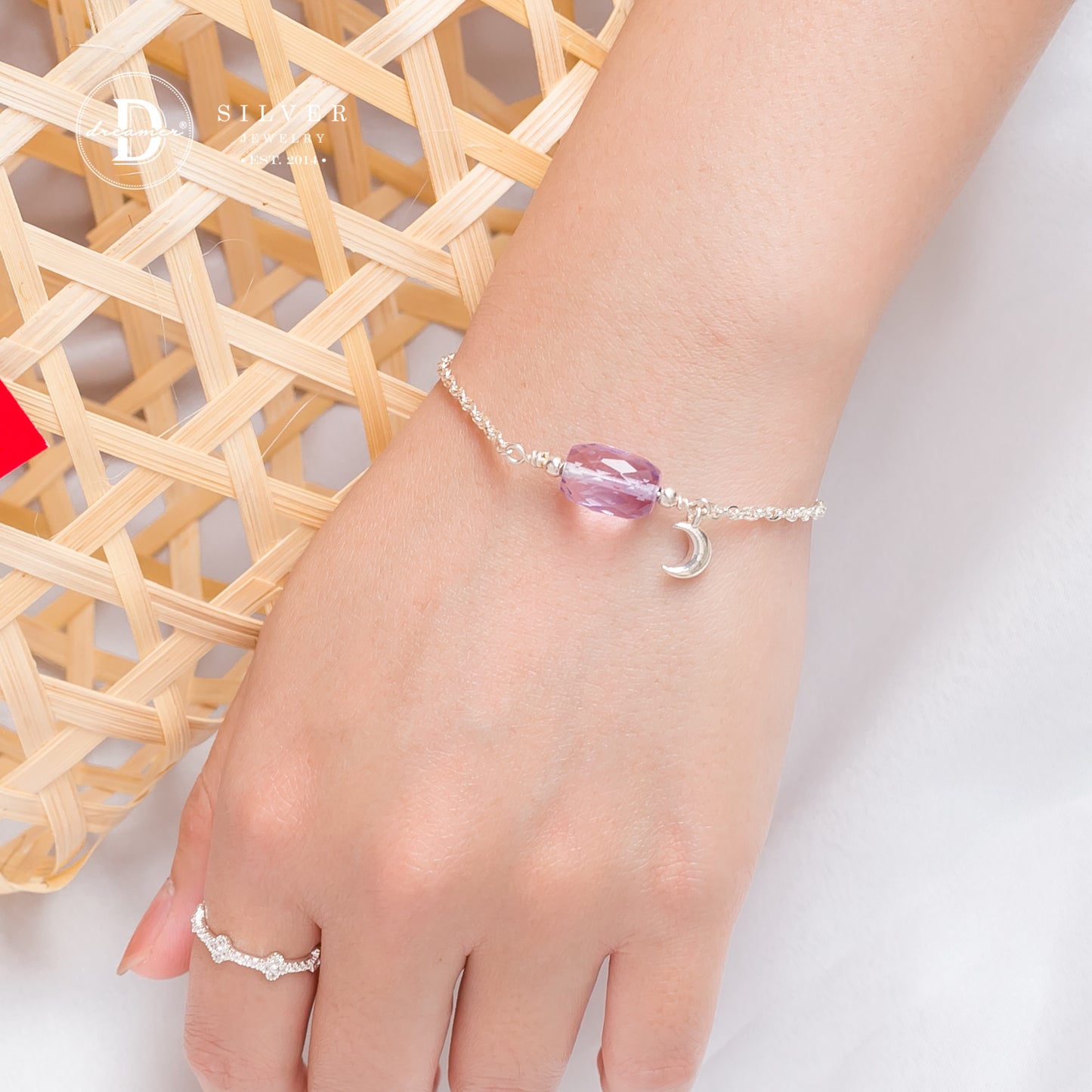 Lắc Tay Bạc 925 Đá Thạch Anh Tím & Charm Mặt Trăng - Amethyst Gemstone Sterling Silver Bracelet