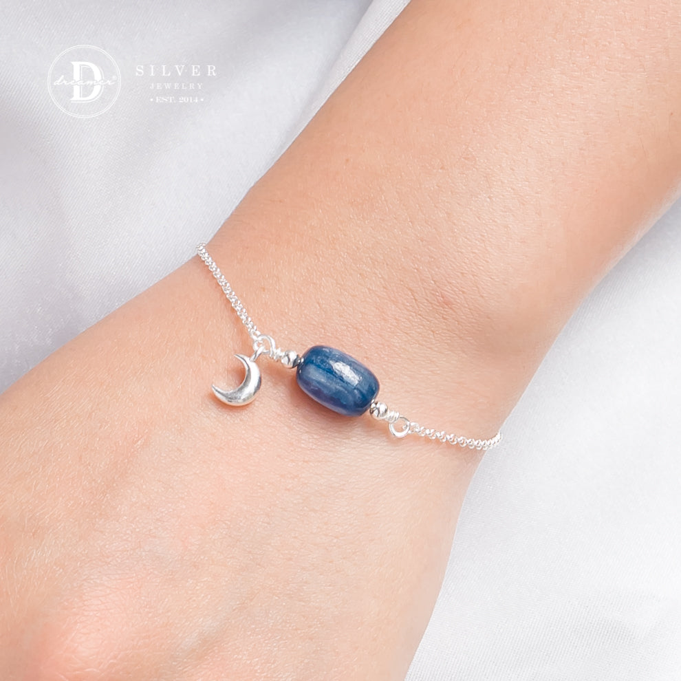 Lắc Tay Bạc 925 Đá Kyanite & Charm Mặt Trăng - Kyanite Gemstone Sterling Silver Bracelet