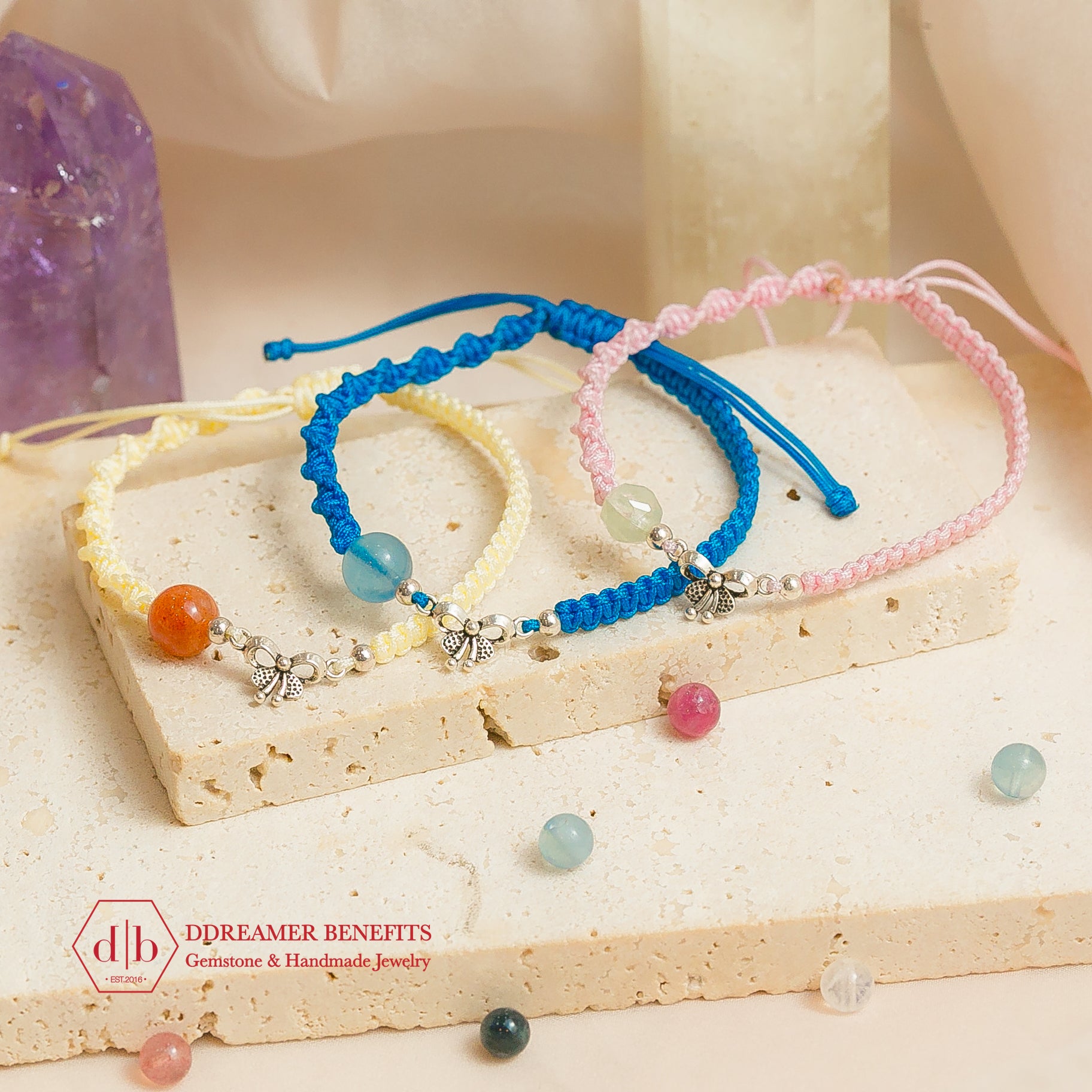 [3 MẪU] Vòng thắt thủ công charm bạc 925 & đá thiên nhiên đủ màu sắc - Natural Stone Handmade Braid Bracelets