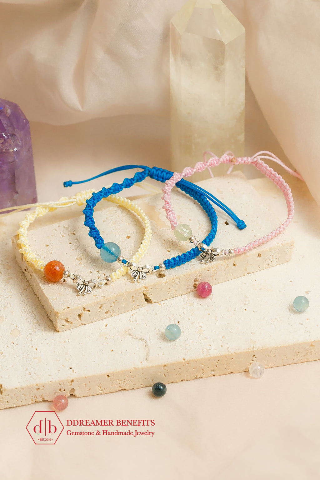 [3 MẪU] Vòng thắt thủ công charm bạc 925 & đá thiên nhiên đủ màu sắc - Natural Stone Handmade Braid Bracelets