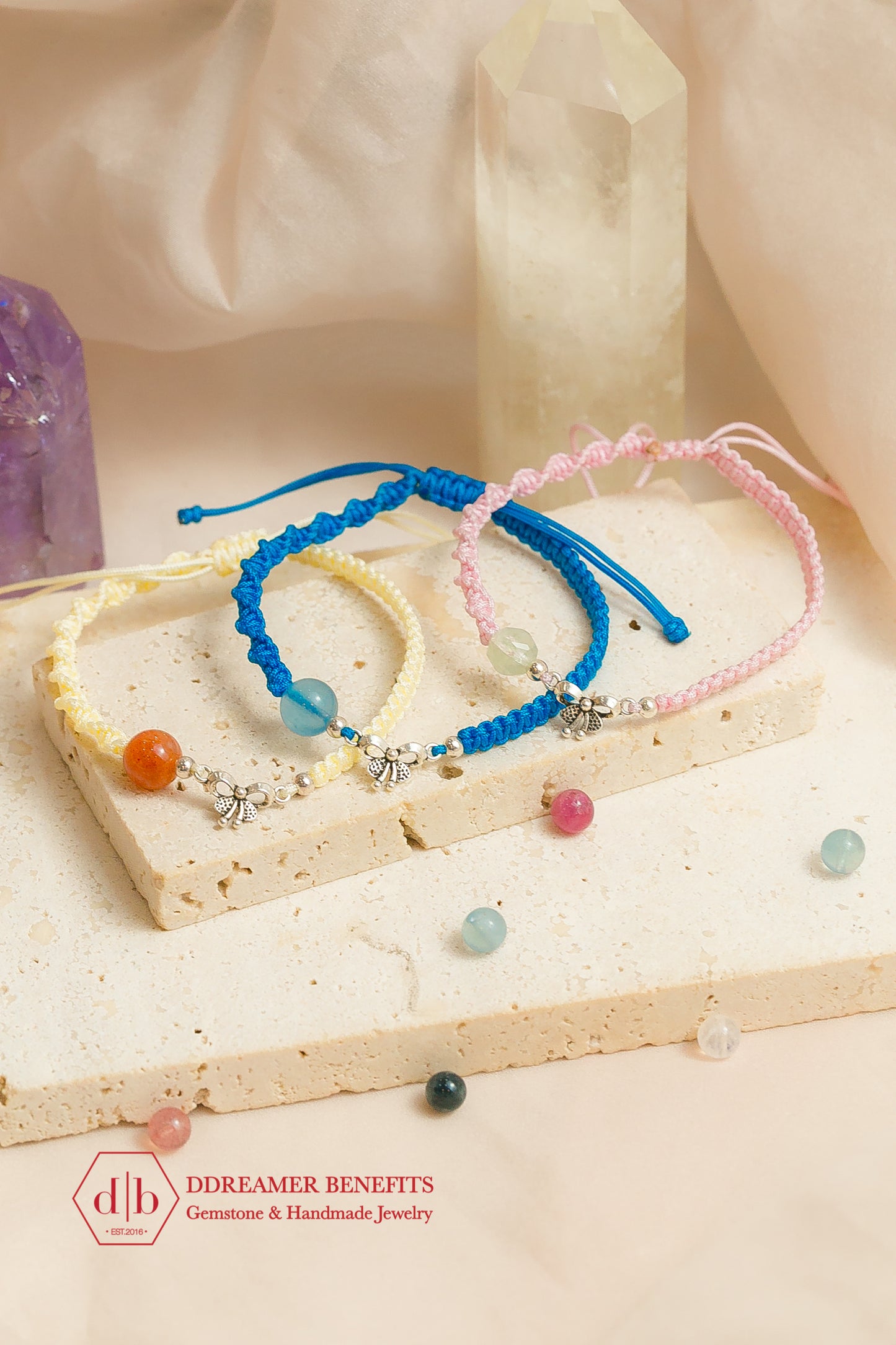 [3 MẪU] Vòng thắt thủ công charm bạc 925 & đá thiên nhiên đủ màu sắc - Natural Stone Handmade Braid Bracelets