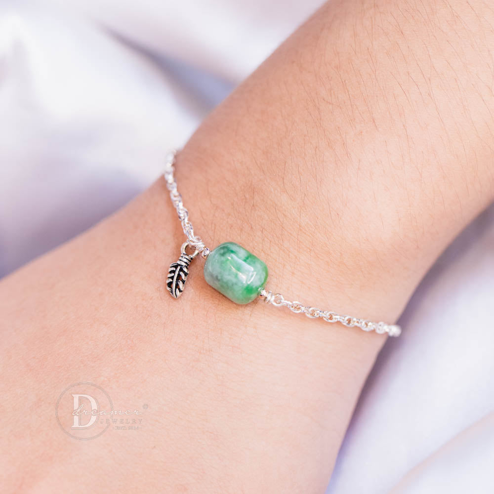 Lắc Tay Bạc 925 Ngọc Cẩm Thạch (Jadeite) Dáng Lu Thống