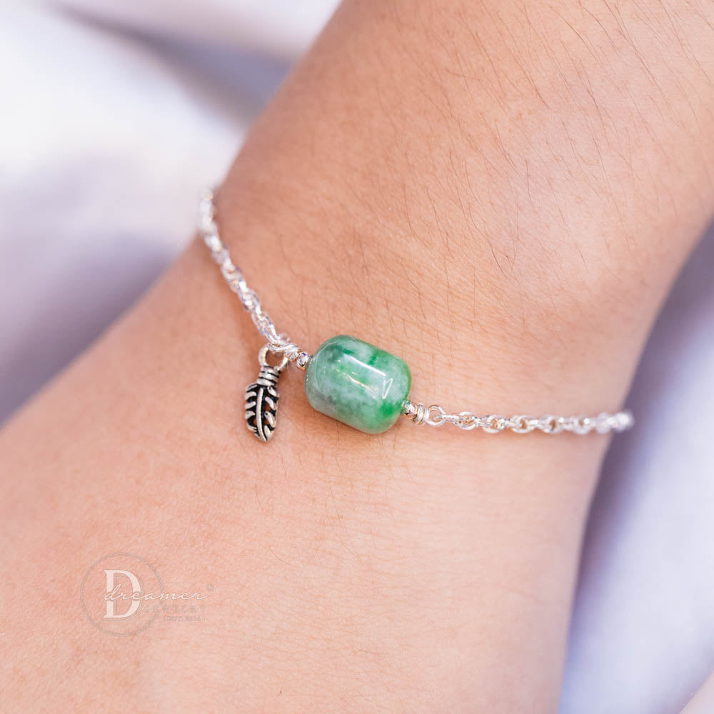 Lắc Tay Bạc 925 Ngọc Cẩm Thạch (Jadeite) Dáng Lu Thống
