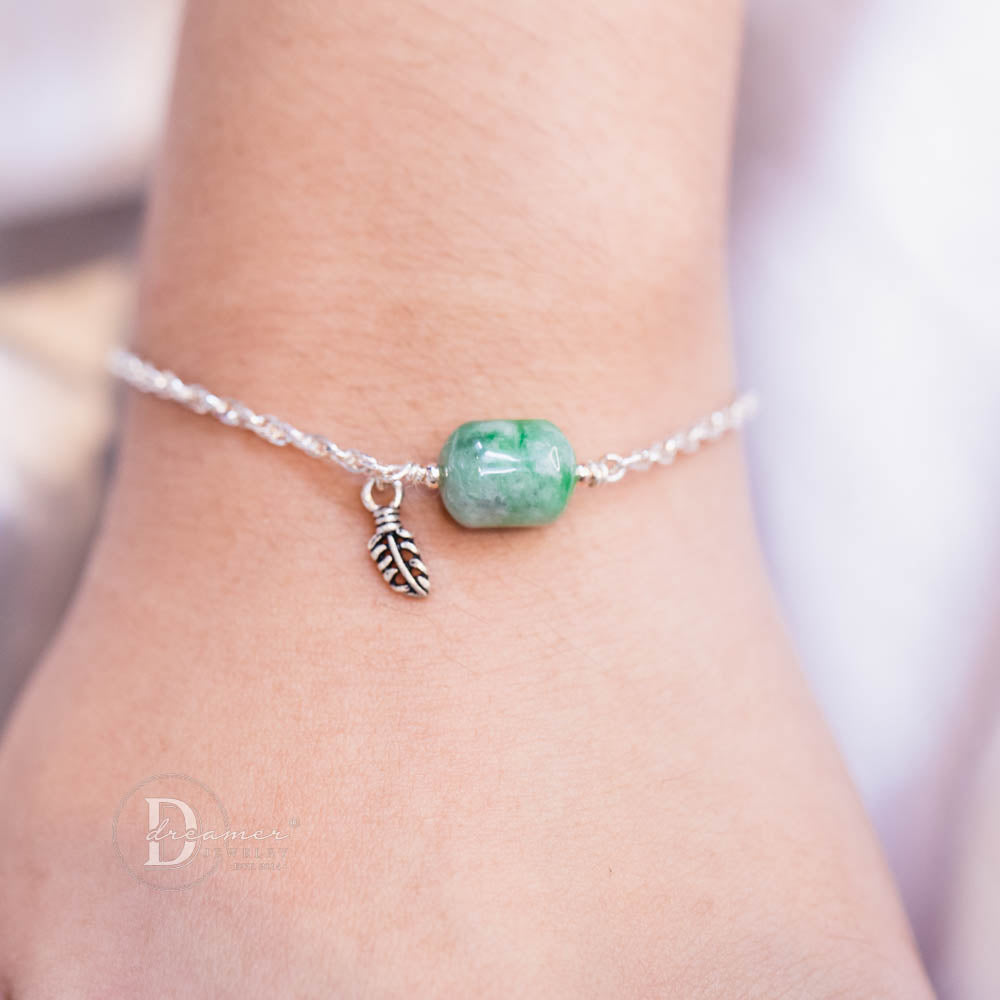 Lắc Tay Bạc 925 Ngọc Cẩm Thạch (Jadeite) Dáng Lu Thống