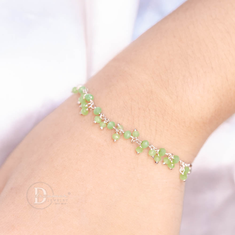 Lắc Tay Bạc 925 Phối Đá Peridot Thiên Nhiên Mài Giác – Hợp Mệnh Mộc & Hỏa