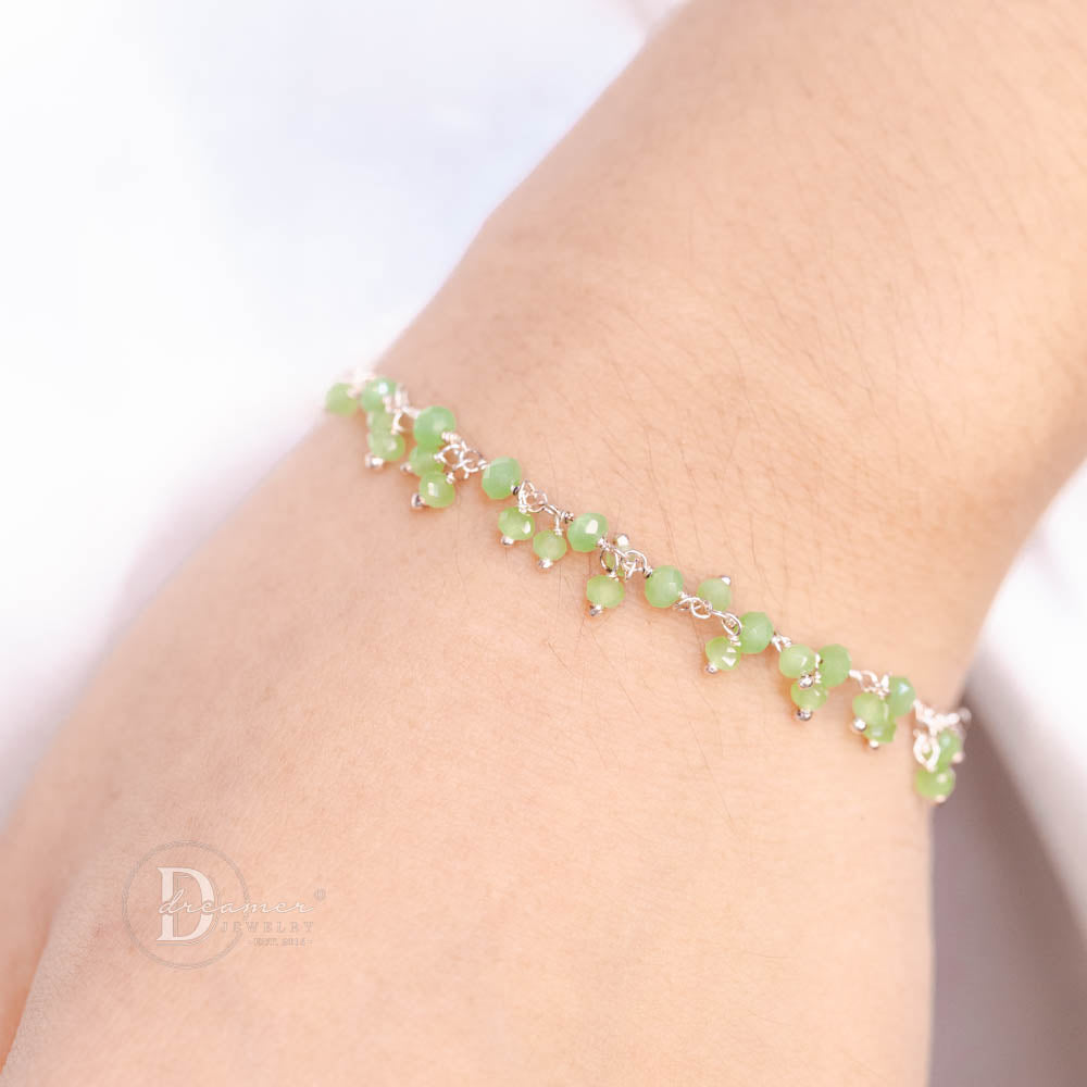 Lắc Tay Bạc 925 Phối Đá Peridot Thiên Nhiên Mài Giác – Hợp Mệnh Mộc & Hỏa