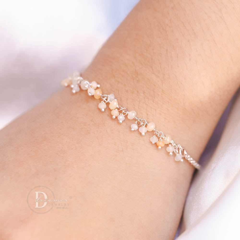 Lắc Tay Bạc 925 Phối Đá Mặt Trời (Sunstone) Mài Giác
