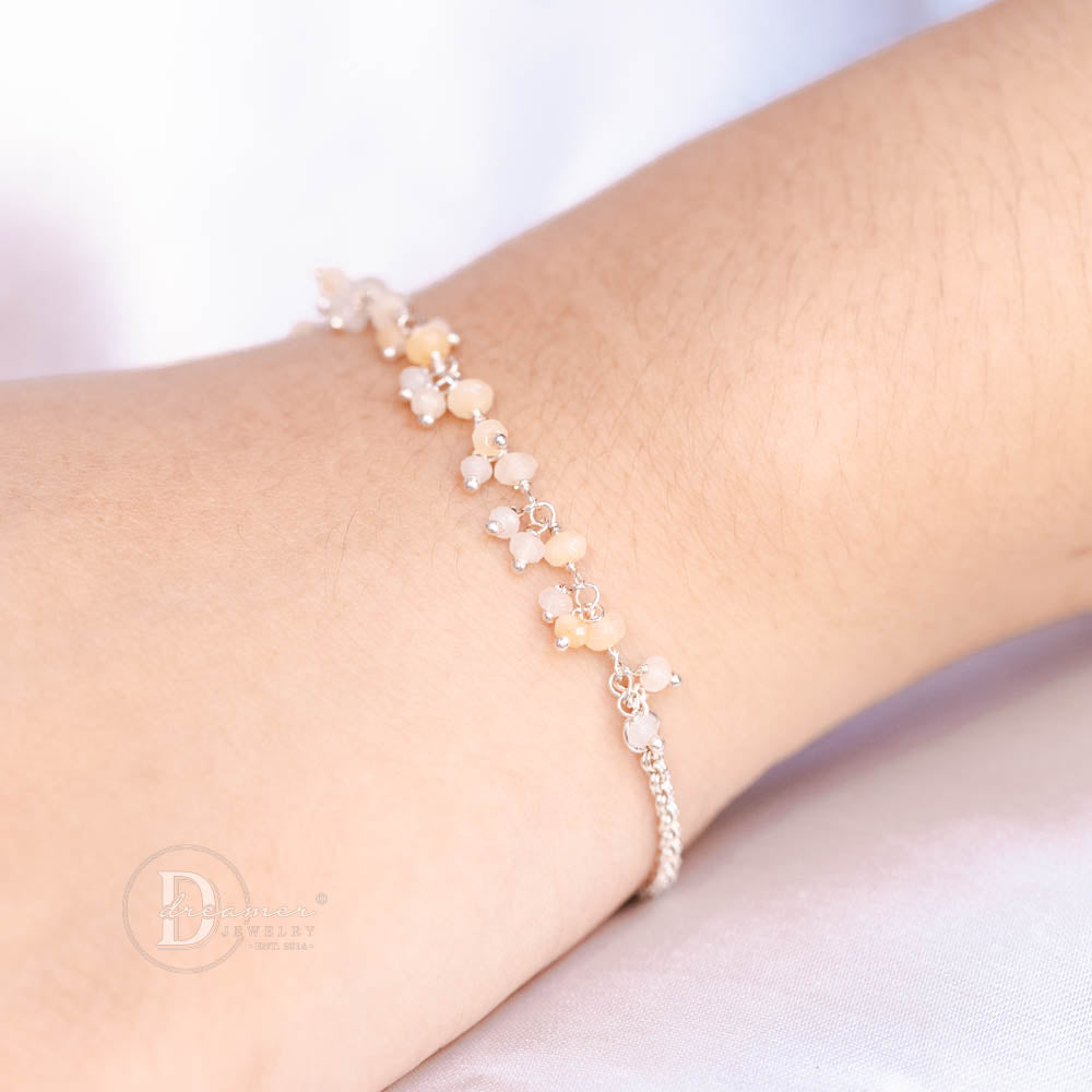 Lắc Tay Bạc 925 Phối Đá Mặt Trời (Sunstone) Mài Giác