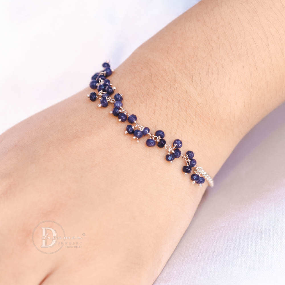 Lắc Tay Bạc 925 Phối Đá Sapphire Đen Mài Giác – Hợp Mệnh Thủy & Mộc