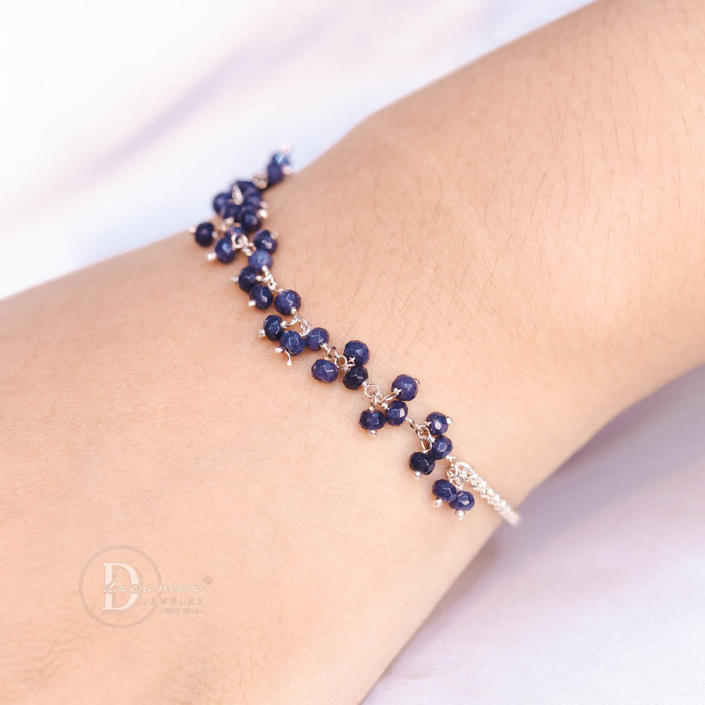 Lắc Tay Bạc 925 Phối Đá Sapphire Đen Mài Giác – Hợp Mệnh Thủy & Mộc