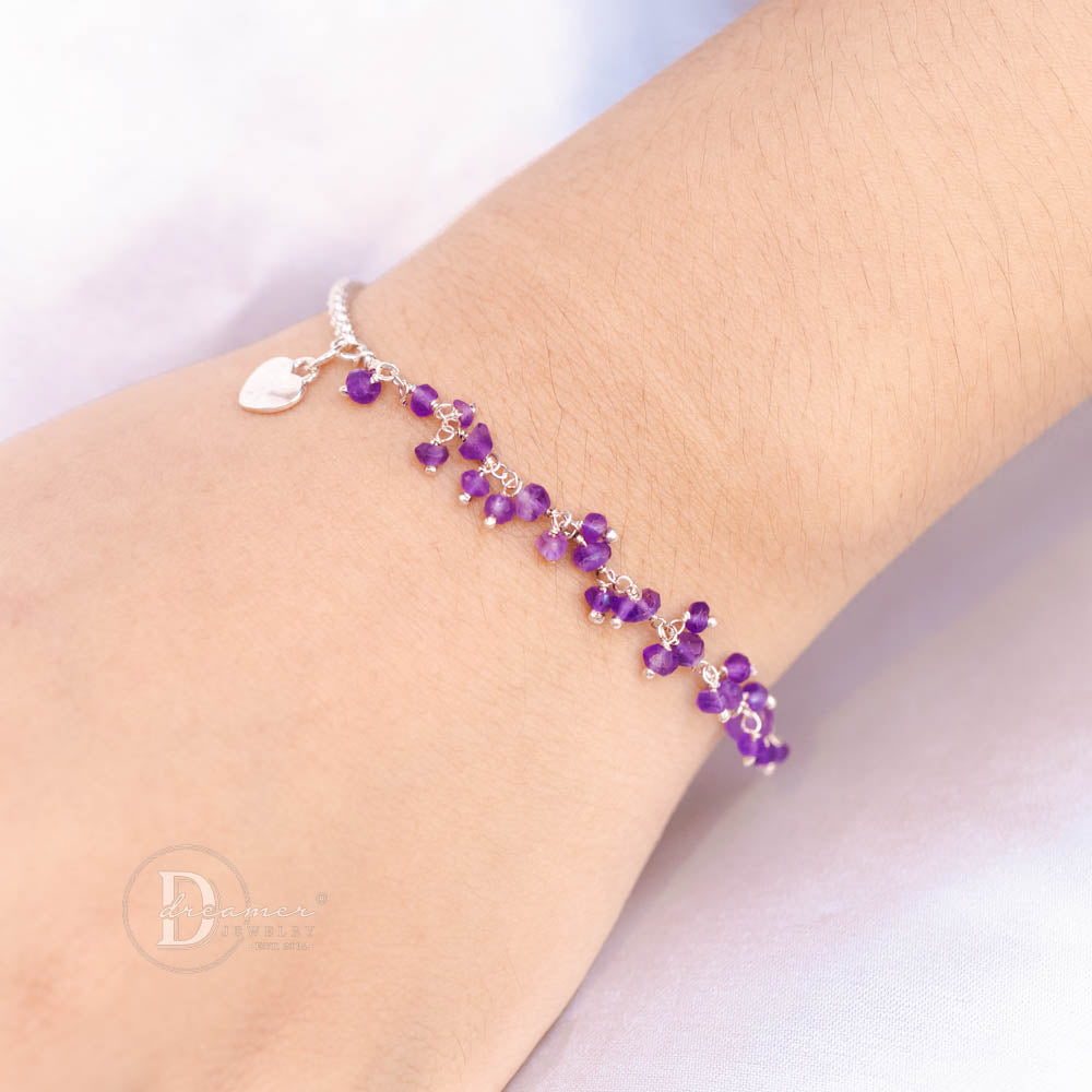 Lắc Tay Bạc 925 Phối Đá Thạch Anh Tím Mài Giác – Hợp Mệnh Hỏa & Thổ