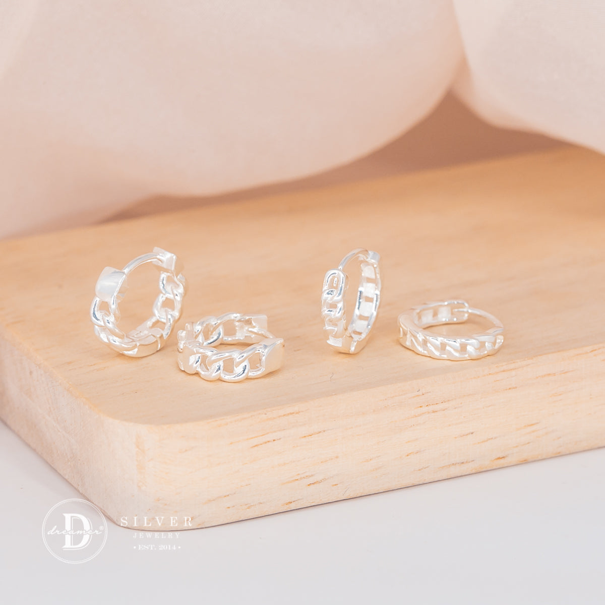 Bông Tai Khoen Xích Đơn Giản Unisex Chain Hoops Earrings Sterling Silver