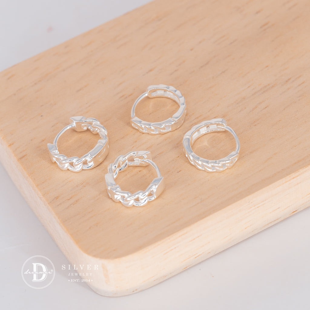 Bông Tai Khoen Xích Đơn Giản Unisex Chain Hoops Earrings Sterling Silver