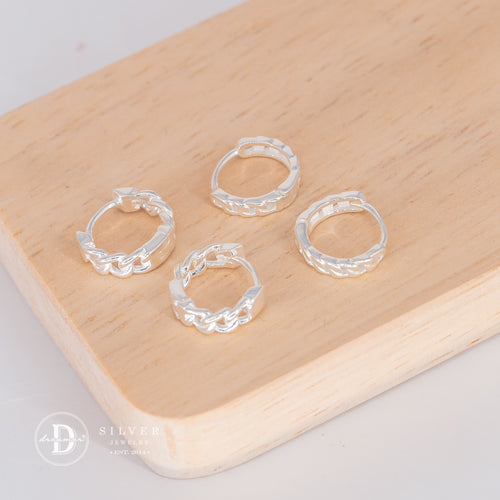 Bông Tai Khoen Xích Đơn Giản Unisex Chain Hoops Earrings Sterling Silver